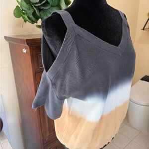 Michael Stars Cold Shoulder Ribbed Gradient Colors Knit Sweater Top